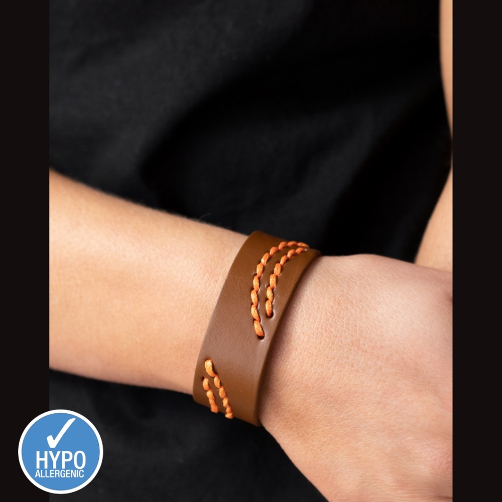 Orange Stitch Leather Bracelet